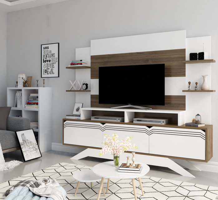 Hanah Home Mueble TV 180cm Nogal y Blanco Moderno